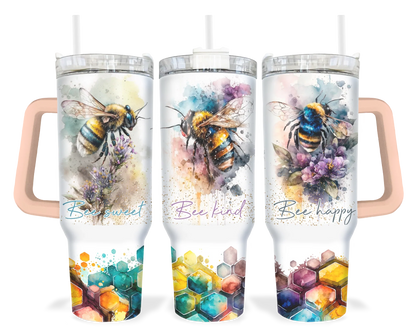 Bee Kind Tumbler - Colorful Honeycomb 40oz Tumbler With Handle - Inspirational Gift