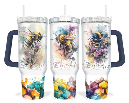 Bee Kind Tumbler - Colorful Honeycomb 40oz Tumbler With Handle - Inspirational Gift