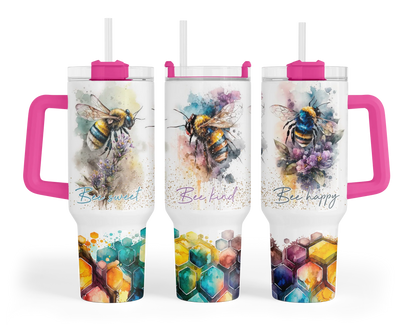 Bee Kind Tumbler - Colorful Honeycomb 40oz Tumbler With Handle - Inspirational Gift