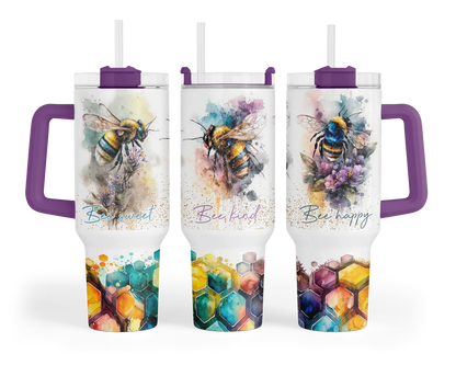 Bee Kind Tumbler - Colorful Honeycomb 40oz Tumbler With Handle - Inspirational Gift