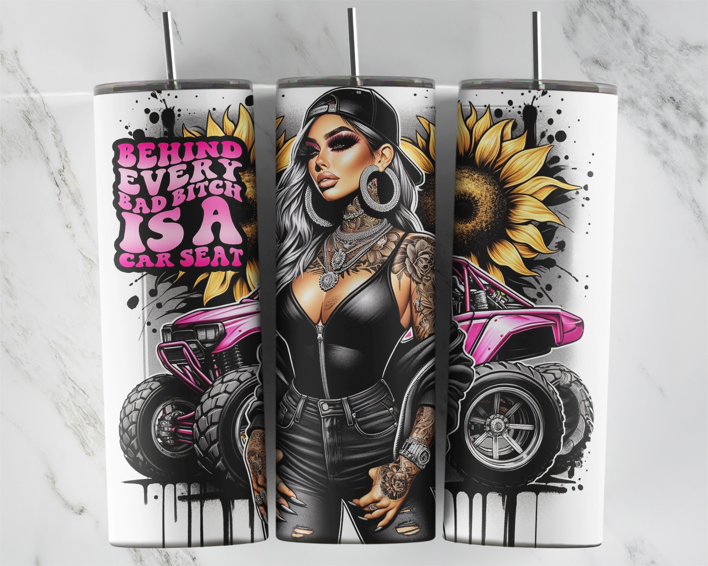 Behind Every Bad Bitch Is A Car Seat / Sassy Mom Life 20oz Tumbler With Straw / Gift For Mom