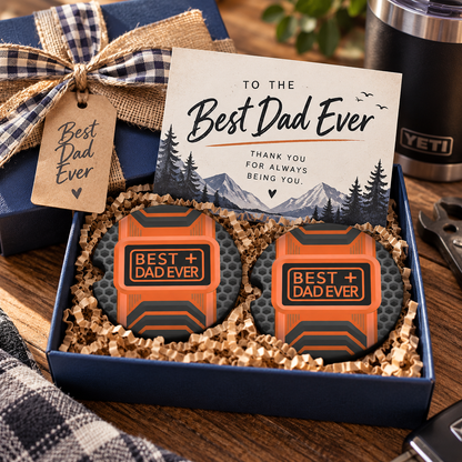 Best Dad Ever car coaster set packaged as a Father's Day gift for Dad