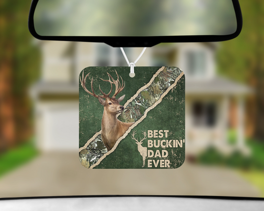 Best Buckin Dad Ever Air Freshener - Hunting Design Small Spaces Hanging Diffuser - Gift For Father's Day