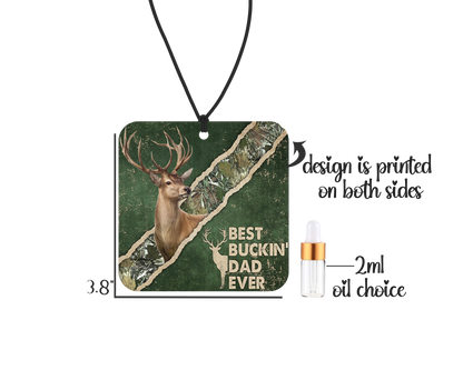 Best Buckin Dad Ever Air Freshener - Hunting Design Small Spaces Hanging Diffuser - Gift For Father's Day