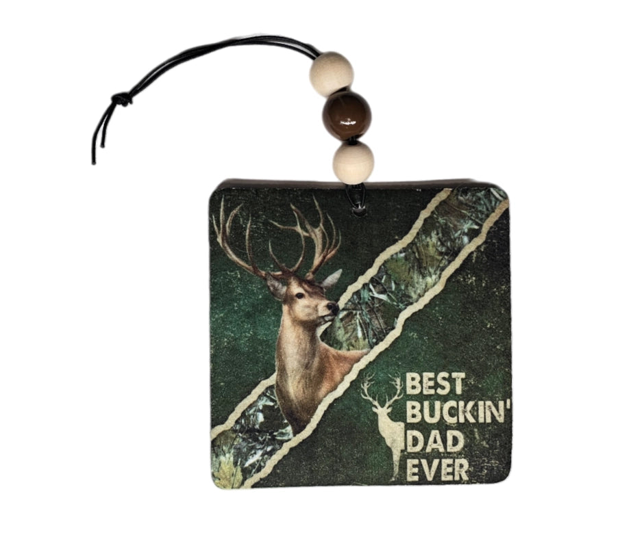 Best Buckin Dad Ever Air Freshener - Hunting Design Small Spaces Hanging Diffuser - Gift For Father's Day