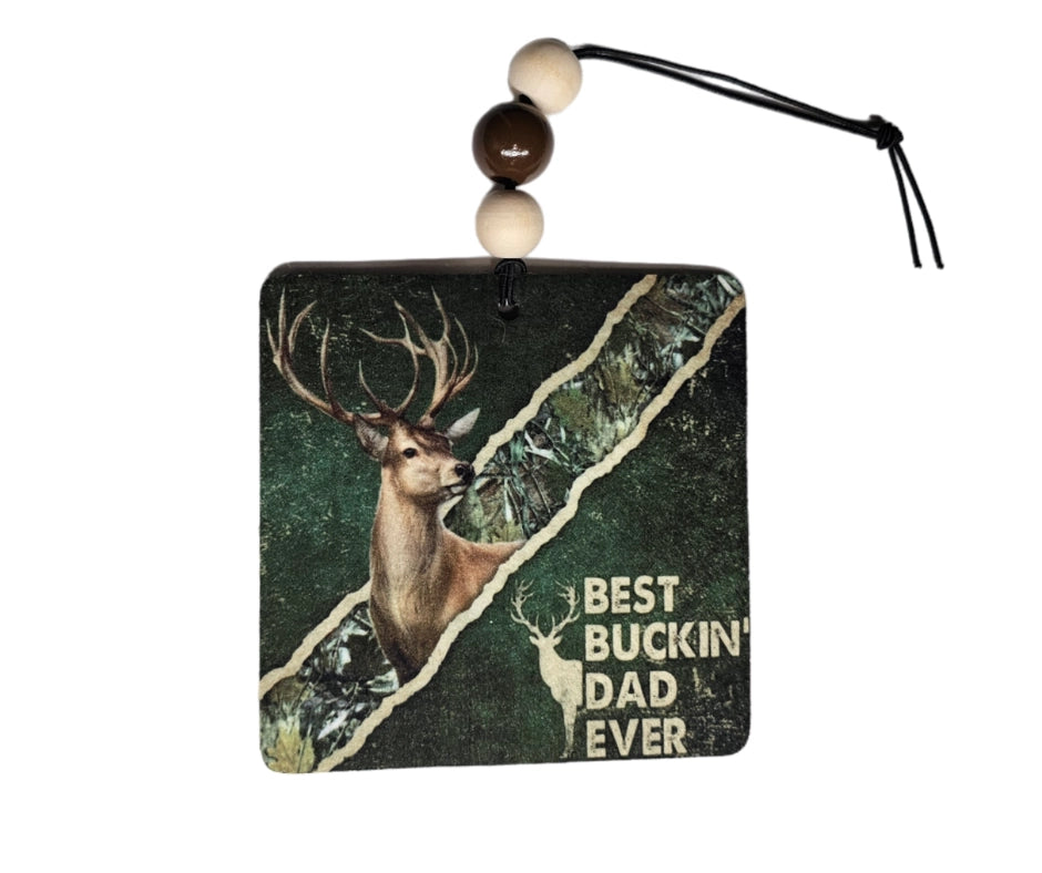 Best Buckin Dad Ever Air Freshener - Hunting Design Small Spaces Hanging Diffuser - Gift For Father's Day