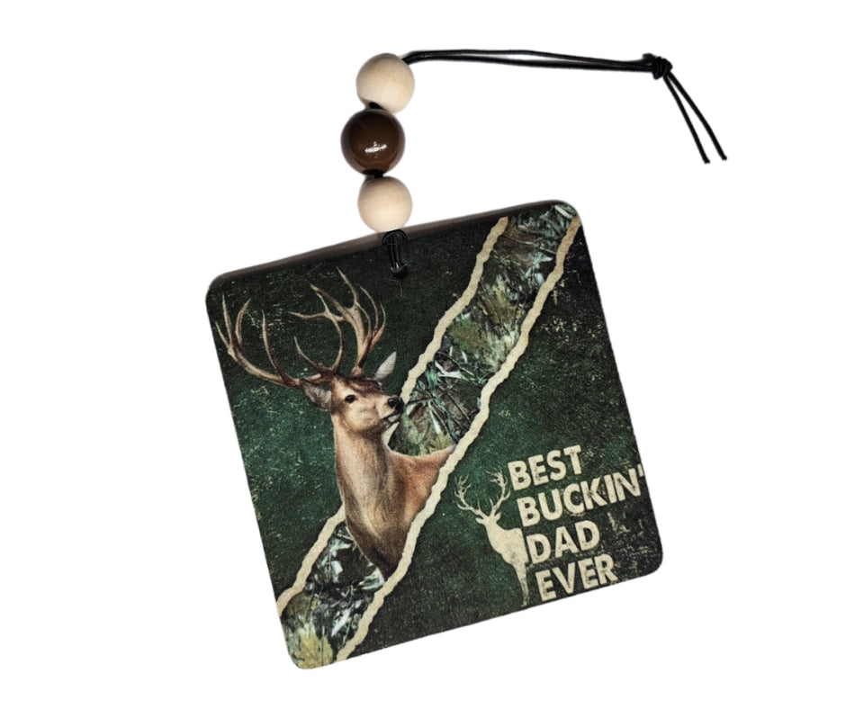 Best Buckin Dad Ever Air Freshener - Hunting Design Small Spaces Hanging Diffuser - Gift For Father's Day