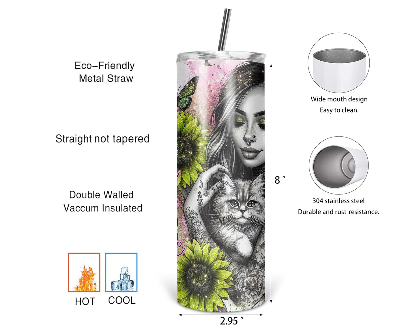 Be The Person Your Cat Thinks You Are / Funny 20oz Tumbler With Straw / Gift For Cat Lovers