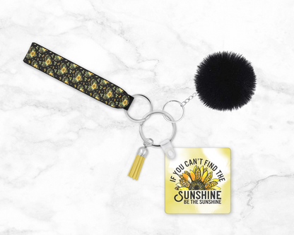 Be The Sunshine Wristlet - Inspirational Keychain - Motivational Sunflower Lanyard