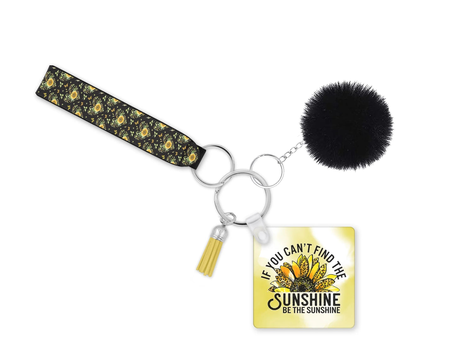 Be The Sunshine Wristlet - Inspirational Keychain - Motivational Sunflower Lanyard