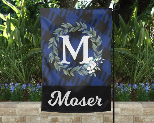 Blue Buffalo Plaid Garden Flag - Custome Personalized Flag - Housewarming Gift