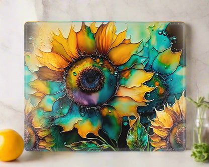 Brilliant Blooms Cutting Board - Tempered Glass Chopping Board - Sunflower Home Decor