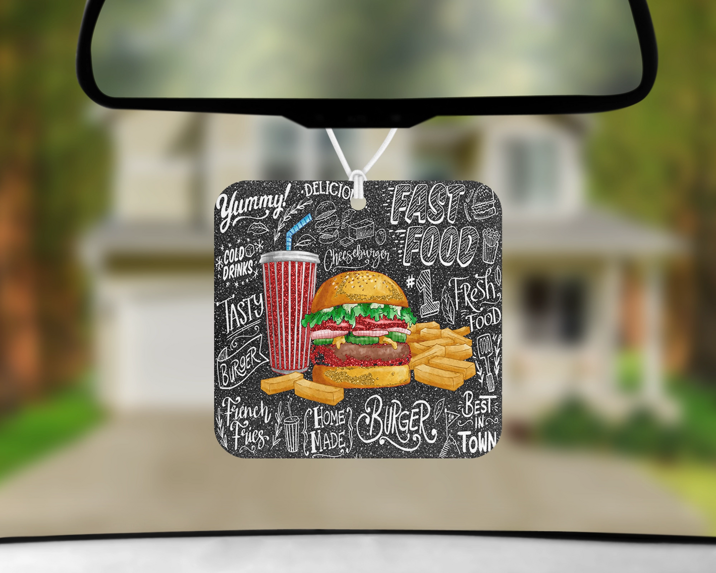 Burger Bliss Air Freshener - Cheeseburger And Fries Car Freshener - Small Spaces Hanging Diffuser