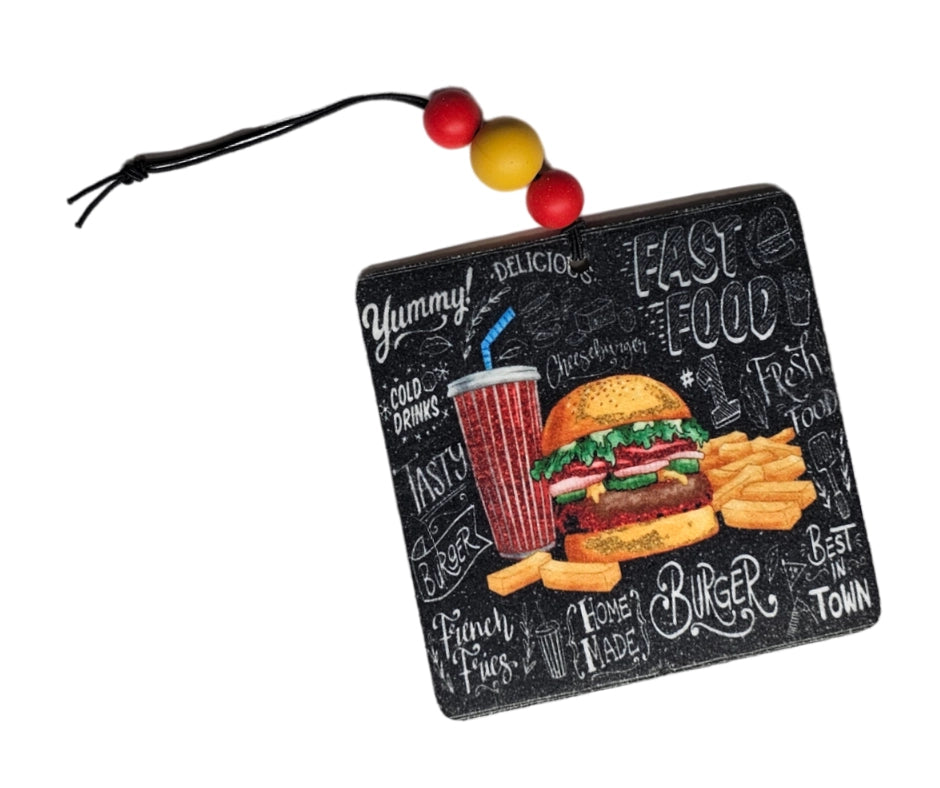 Burger Bliss Air Freshener - Cheeseburger And Fries Car Freshener - Small Spaces Hanging Diffuser