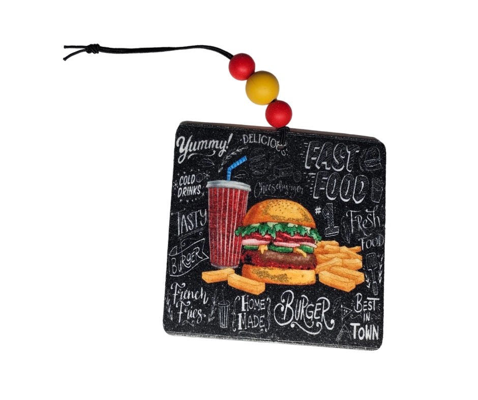 Burger Bliss Air Freshener - Cheeseburger And Fries Car Freshener - Small Spaces Hanging Diffuser