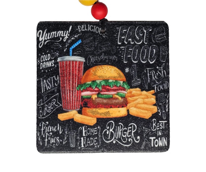 Burger Bliss Air Freshener - Cheeseburger And Fries Car Freshener - Small Spaces Hanging Diffuser