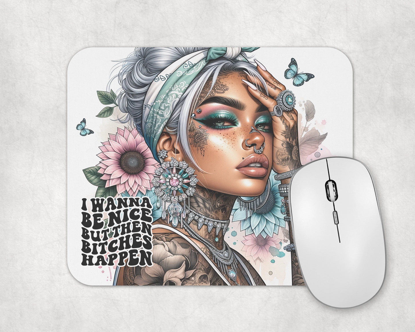 I Wanna Be Nice Mouse Pad / Boho Chic Desk Mat / Funny Mousepad For Gamers