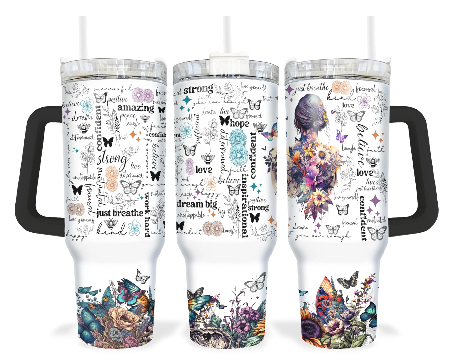 Butterfly Blessings Tumbler - Positive Affirmations 40oz Tumbler With Handle - Inspirational Gift