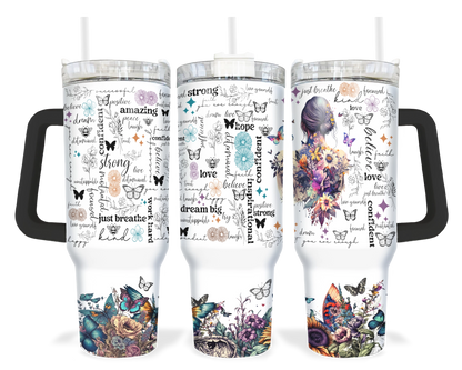 Butterfly Blessings Tumbler - Positive Affirmations 40oz Tumbler With Handle - Inspirational Gift