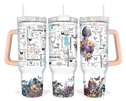 Butterfly Blessings Tumbler - Positive Affirmations 40oz Tumbler With Handle - Inspirational Gift