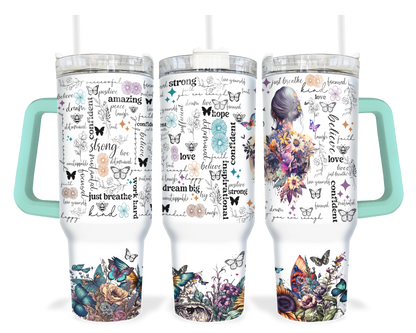 Butterfly Blessings Tumbler - Positive Affirmations 40oz Tumbler With Handle - Inspirational Gift