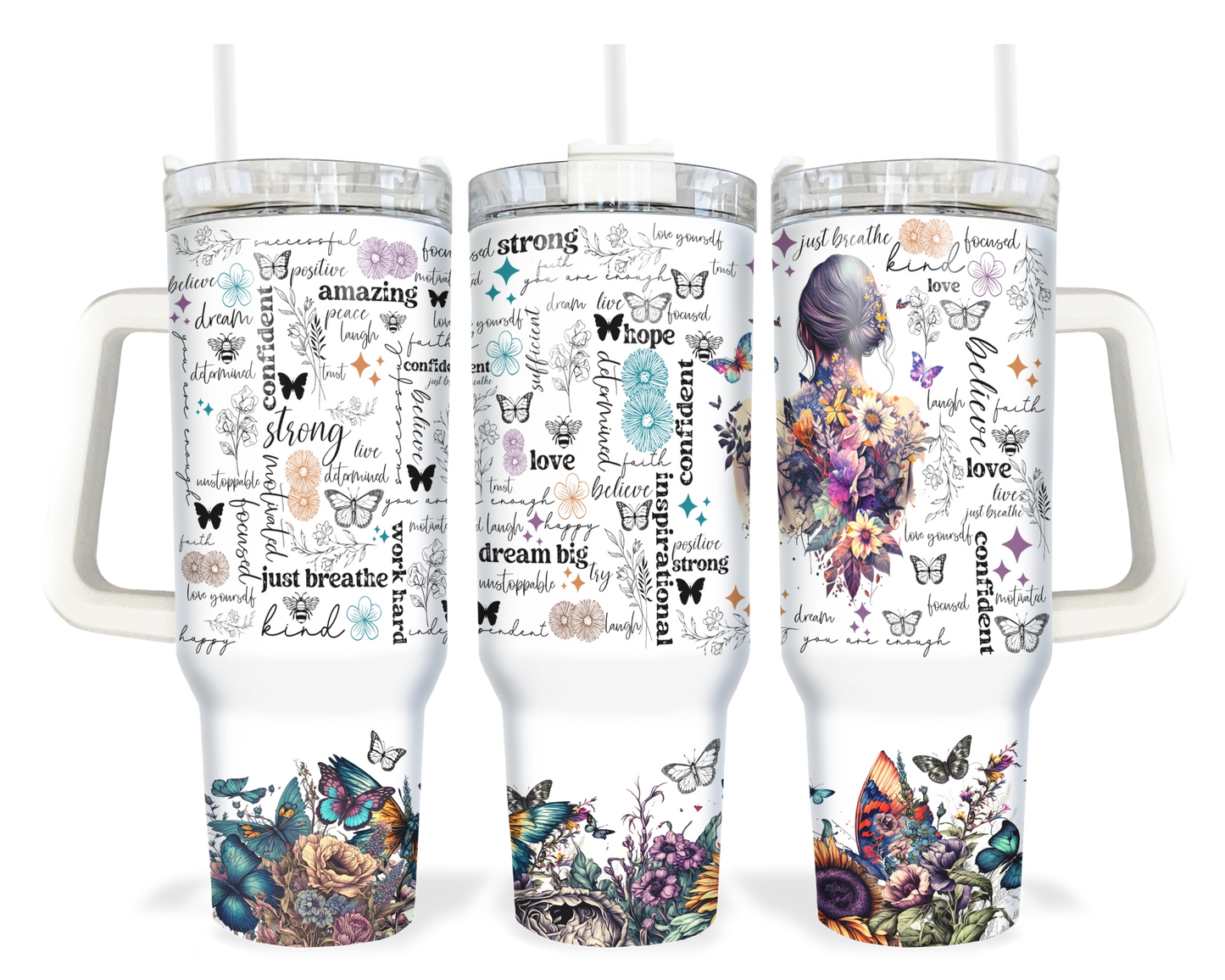 Butterfly Blessings Tumbler - Positive Affirmations 40oz Tumbler With Handle - Inspirational Gift