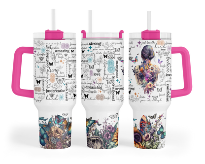 Butterfly Blessings Tumbler - Positive Affirmations 40oz Tumbler With Handle - Inspirational Gift