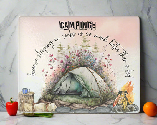 Camping Revelations Cutting Board - Tempered Glass Chopping Board - Camping Decor