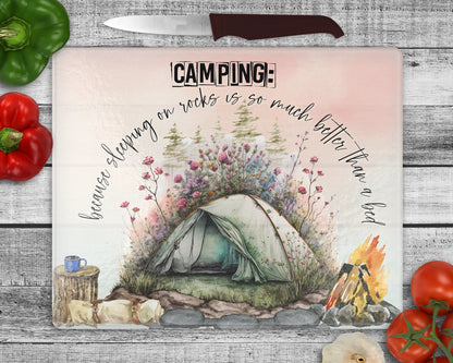 Camping Revelations Cutting Board - Tempered Glass Chopping Board - Camping Decor