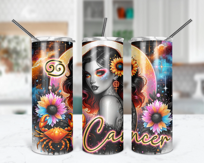 Cancer Girl Tumbler / Zodiac Sign Tumbler With Straw / Horoscope Tumbler / Gift For Astrology Lovers