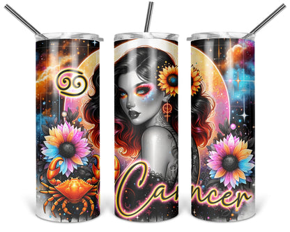 Cancer Girl Tumbler / Zodiac Sign Tumbler With Straw / Horoscope Tumbler / Gift For Astrology Lovers