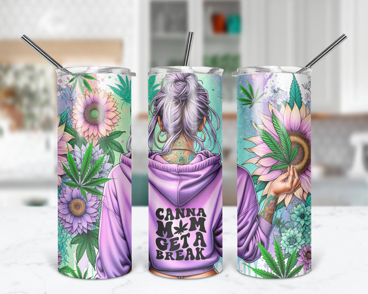 Canna Mom Get A Break Tumbler / Sassy 20oz Tumbler With A Straw / Gift For Mom