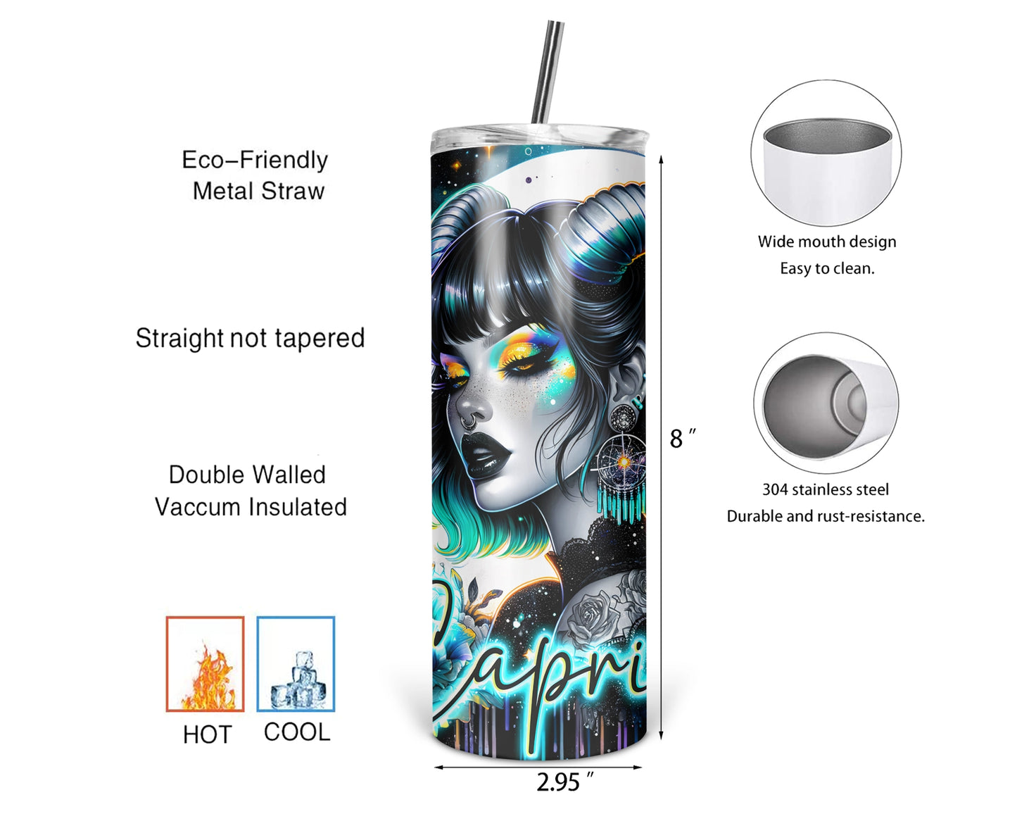 Capricorn Girl Tumbler / Zodiac Sign Tumbler With Straw / Horoscope Tumbler / Gift For Astrology Lovers