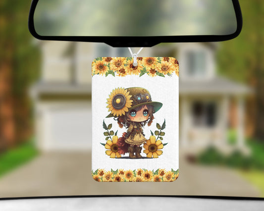 Mechanical Blooms Air Freshener - Steampunk Hanging Oil Diffuser - Reusable Sunflower Car Freshener