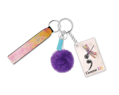 Choose Life Keychain - Suicide Prevention Month Keyring - Semicolon Dragonfly Mental Health AwarenessLanyard