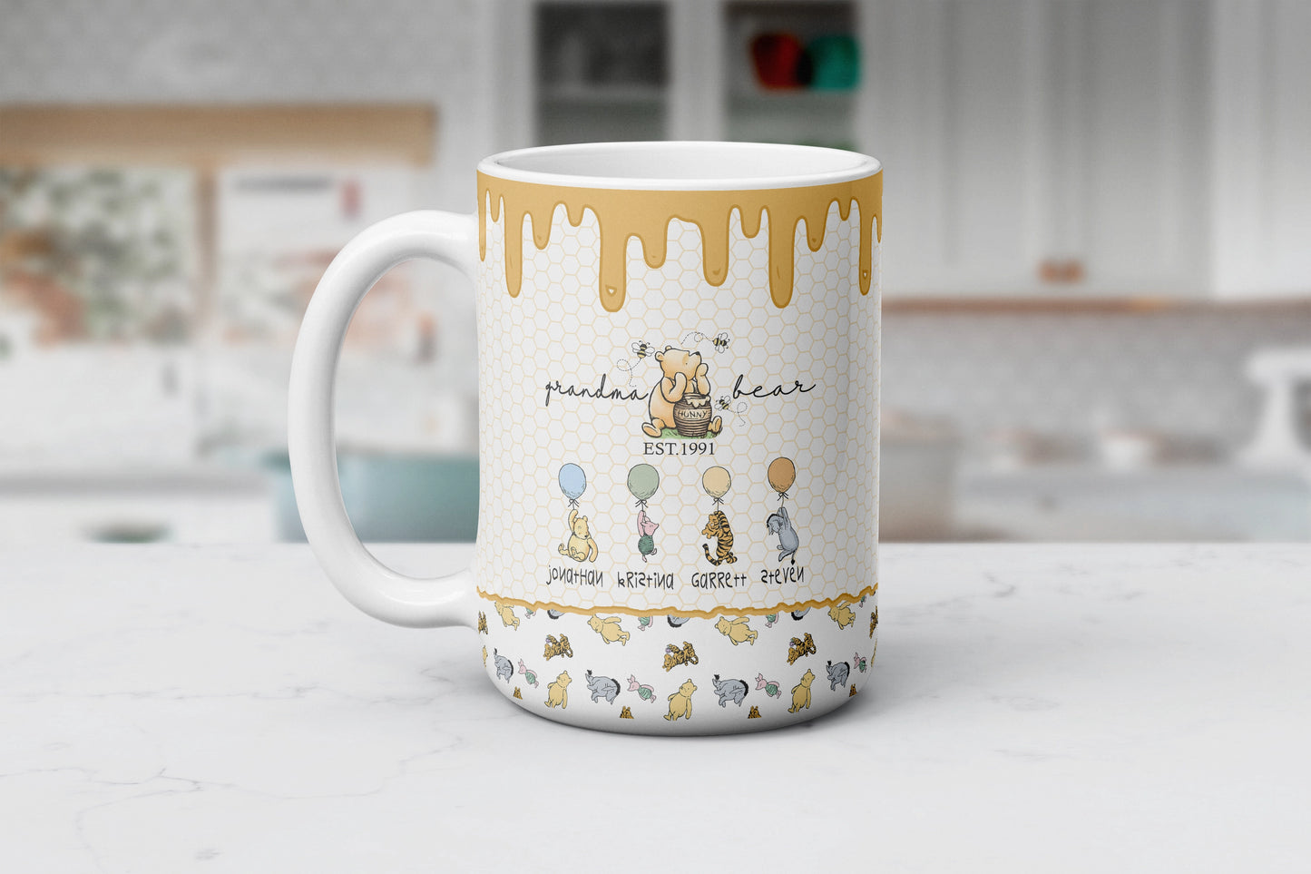 Personalized Grandma Bear Mug - Custom Grandmother Coffee Cup - Gift For Classic Pooh Lovers