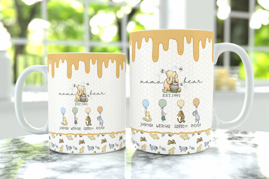 Personalized Mama Bear Mug - Custom Mom Coffee Cup - Gift For Classic Pooh Lovers