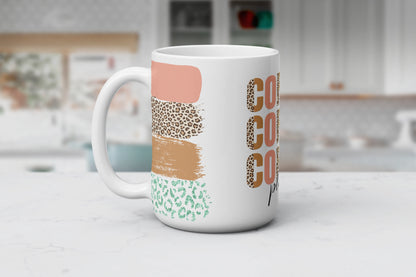 Caffeine Pleaser Coffee Mug , Cute Leopard Print Hot Tea Cup, Gift For Coffee Lovers, Coffee Please Mug