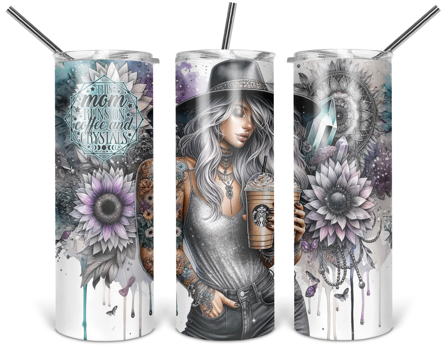 This Mom Runs On Coffee And Crystals Tumbler / 20oz Tumbler With A Straw / Gift For Mom