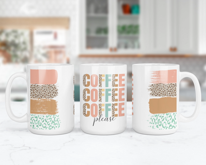 Caffeine Pleaser Coffee Mug , Cute Leopard Print Hot Tea Cup, Gift For Coffee Lovers, Coffee Please Mug