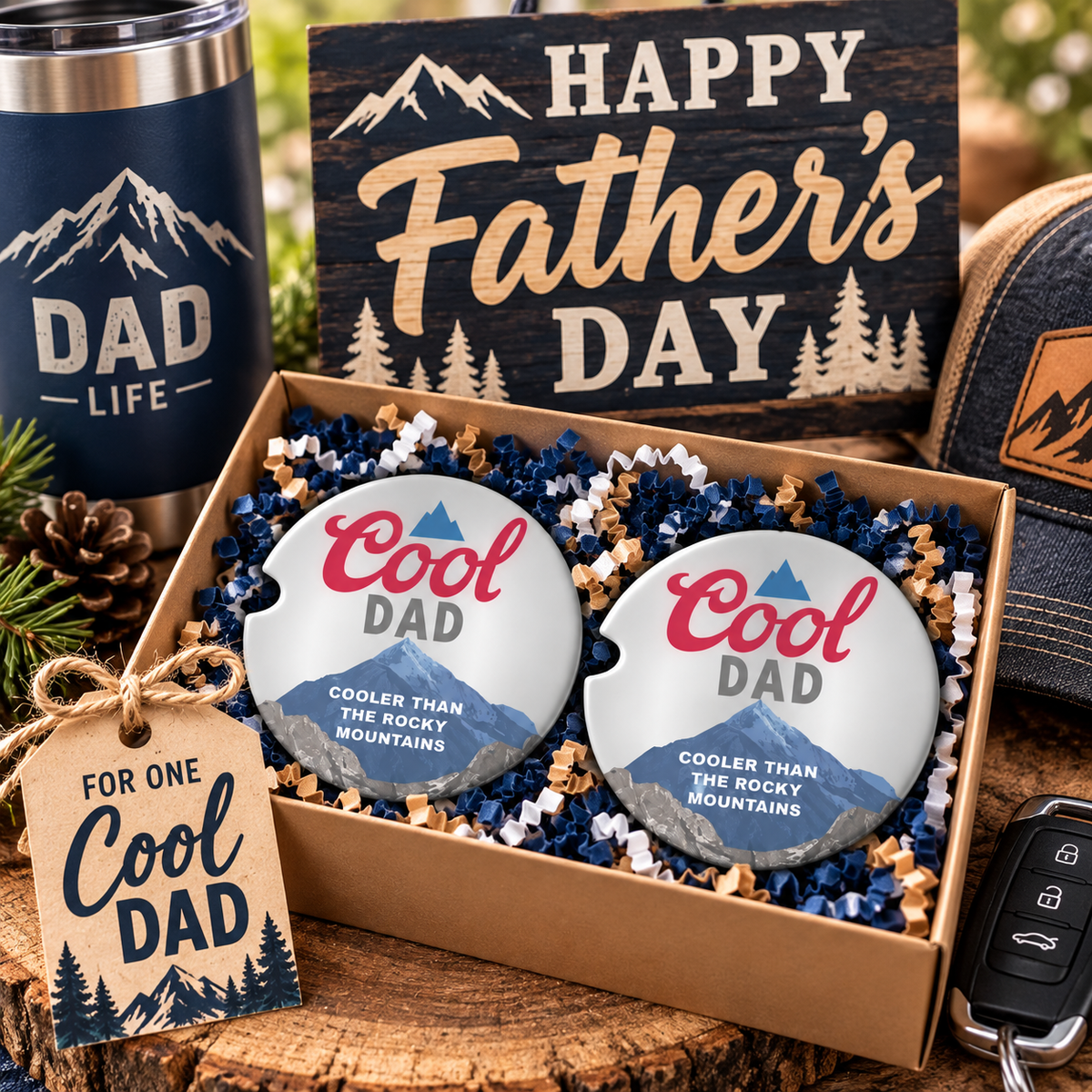 Cool Dad mountain car coasters given as a Father's Day gift