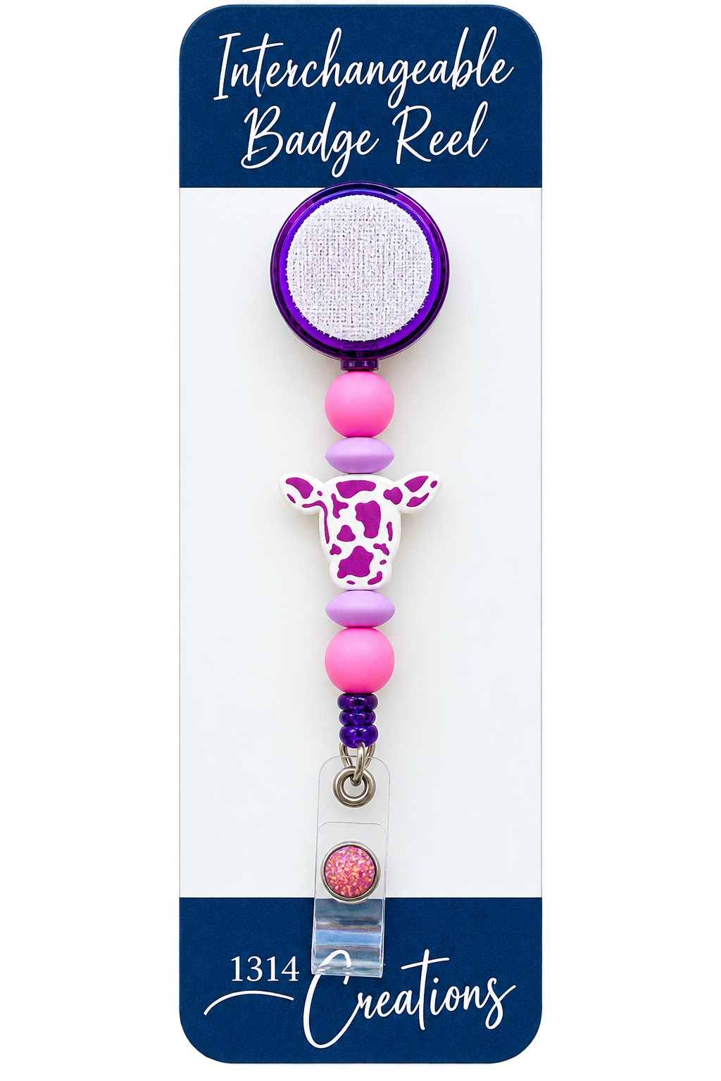 Cow-fee Break | Interchangeable Cow Badge Reel Topper & Beaded Badge Reel