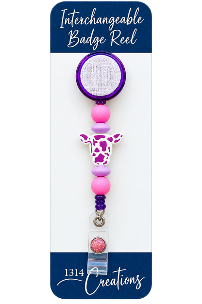 Cow-fee Break | Interchangeable Cow Badge Reel Topper & Beaded Badge Reel