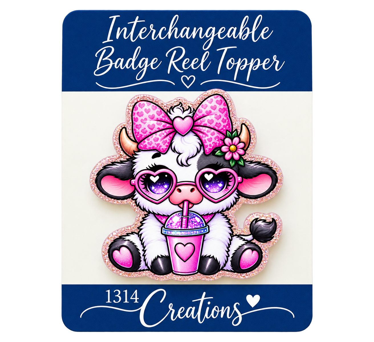 Cow-fee Break | Interchangeable Cow Badge Reel Topper & Beaded Badge Reel
