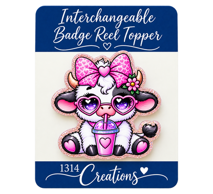 Cow-fee Break | Interchangeable Cow Badge Reel Topper & Beaded Badge Reel