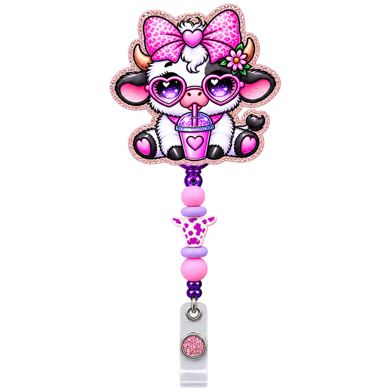 Cow-fee Break | Interchangeable Cow Badge Reel Topper & Beaded Badge Reel