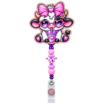 Cow-fee Break | Interchangeable Cow Badge Reel Topper & Beaded Badge Reel