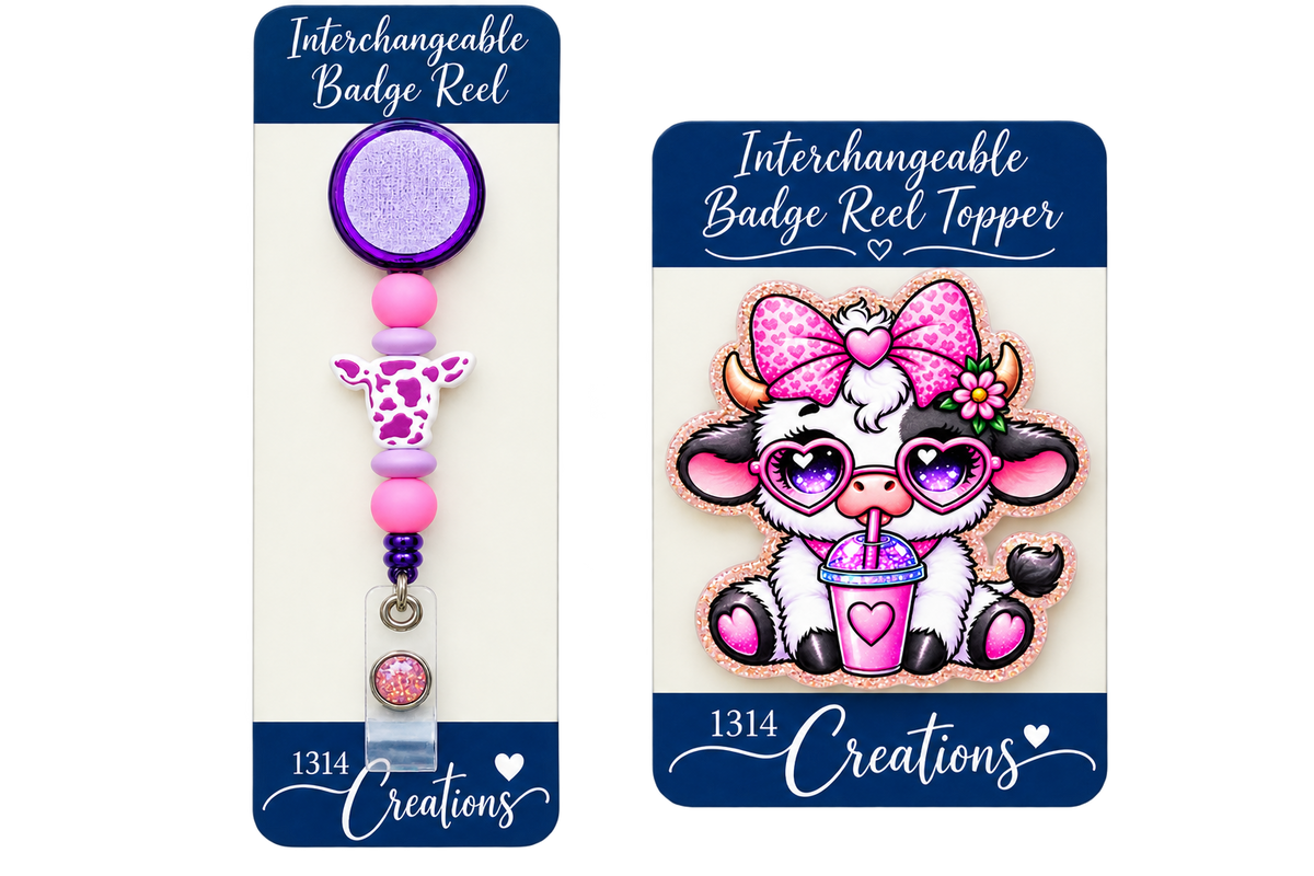 Cow-fee Break | Interchangeable Cow Badge Reel Topper & Beaded Badge Reel