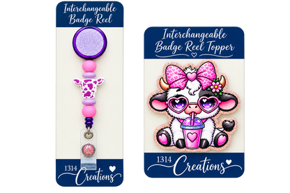 Cow-fee Break | Interchangeable Cow Badge Reel Topper & Beaded Badge Reel