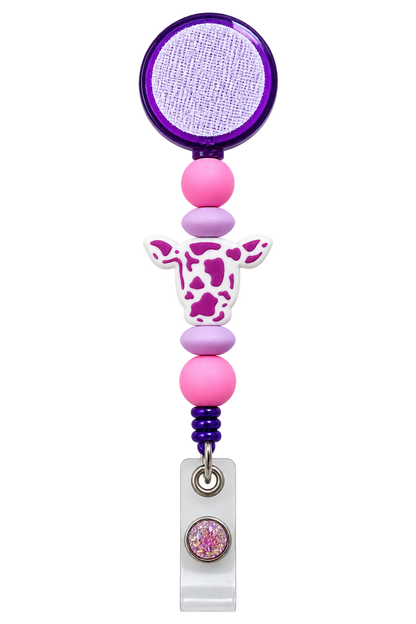 Cow-fee Break | Interchangeable Cow Badge Reel Topper & Beaded Badge Reel